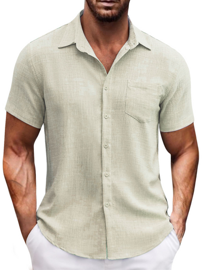 Men Shirts- Men's Linen-Blend Casual Shirt- Khaki- Pekosa Women Fashion