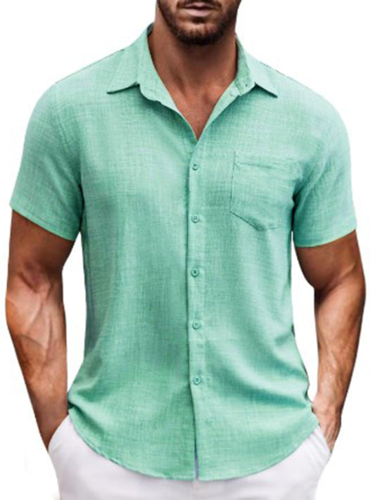 Men Shirts- Men's Linen-Blend Casual Shirt- Pale green- Pekosa Women Fashion