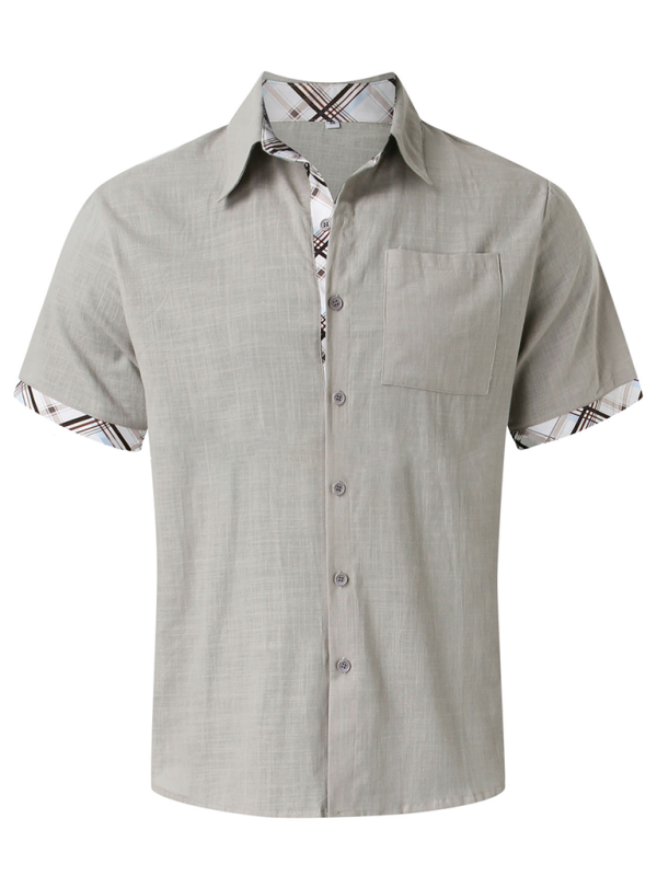 Men Shirts- Men's Short-Sleeve Linen Blend Shirt- - Pekosa Women Fashion