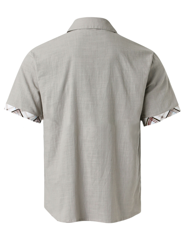 Men Shirts- Men's Short-Sleeve Linen Blend Shirt- - Pekosa Women Fashion