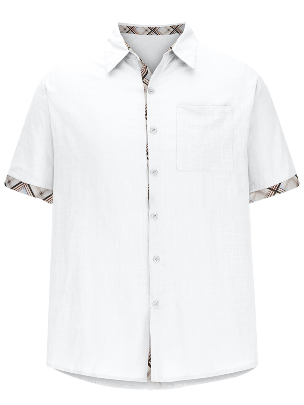 Men Shirts- Men's Short-Sleeve Linen Blend Shirt- - Pekosa Women Fashion