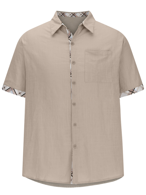 Men Shirts- Men's Short-Sleeve Linen Blend Shirt- - Pekosa Women Fashion