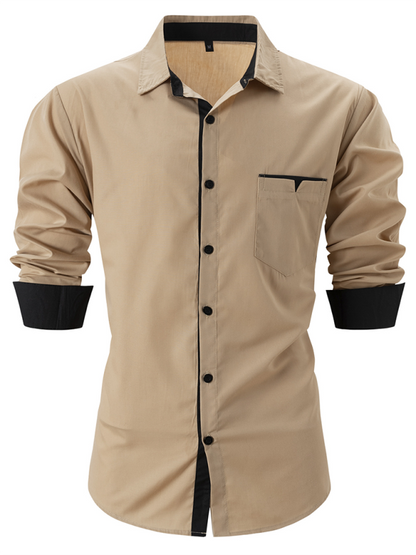 Men Shirts- Sharp Men's Dress Shirt with Contrast Trim- Khaki- Pekosa Women Fashion