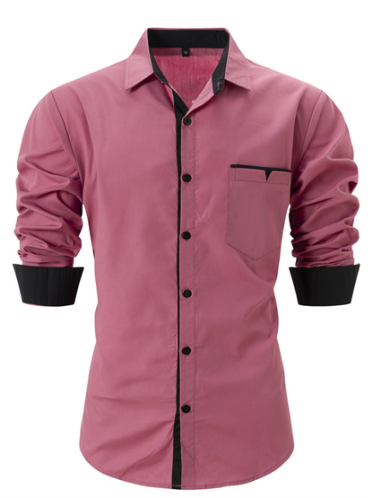 Men Shirts- Sharp Men's Dress Shirt with Contrast Trim- Pink- Pekosa Women Fashion