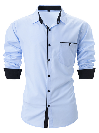 Men Shirts- Sharp Men's Dress Shirt with Contrast Trim- Blue- Pekosa Women Fashion