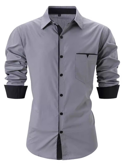 Men Shirts- Sharp Men's Dress Shirt with Contrast Trim- Grey- Pekosa Women Fashion