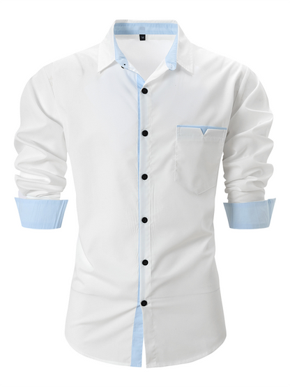 Men Shirts- Sharp Men's Dress Shirt with Contrast Trim- White- Pekosa Women Fashion