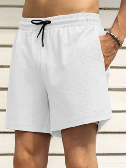 Men Shorts- Built-In Pocket Textured Shorts for Active Men- White- Pekosa Women Fashion