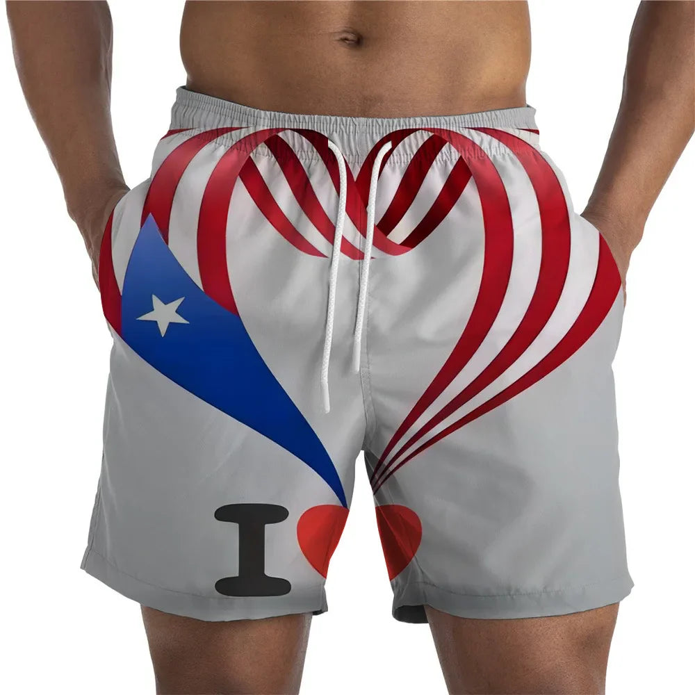 Men Shorts- Men's American Flag Swim Shorts for Summer Celebrations- Gray- Chuzko Women Clothing