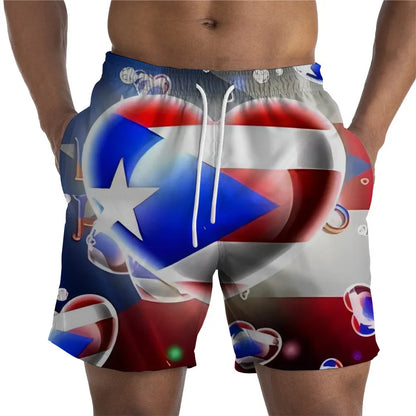 Men Shorts- Men's American Flag Swim Shorts for Summer Celebrations- - Chuzko Women Clothing