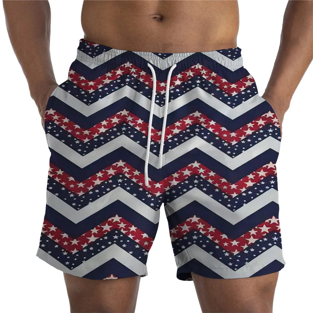 Men Shorts- Men's American Flag Swim Shorts for Summer Celebrations- - Chuzko Women Clothing