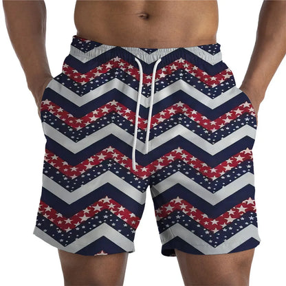 Men Shorts- Men's American Flag Swim Shorts for Summer Celebrations- - Chuzko Women Clothing