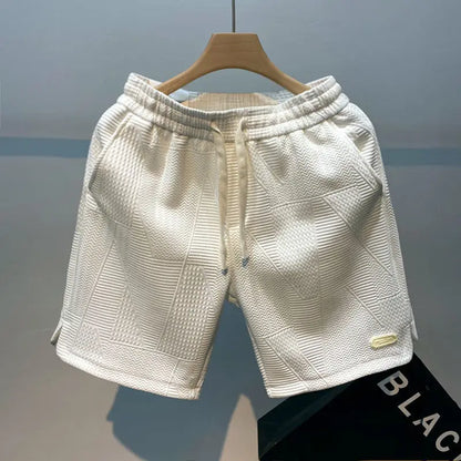 Men Shorts- Textured Men's Summer Shorts for Sporty Looks- White- Pekosa Women Fashion