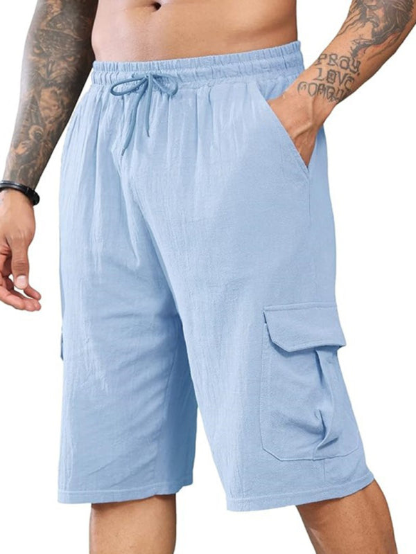 Men Shorts- Summer Essential White Cargo Shorts for Men- Sky blue azure- Pekosa Women Fashion