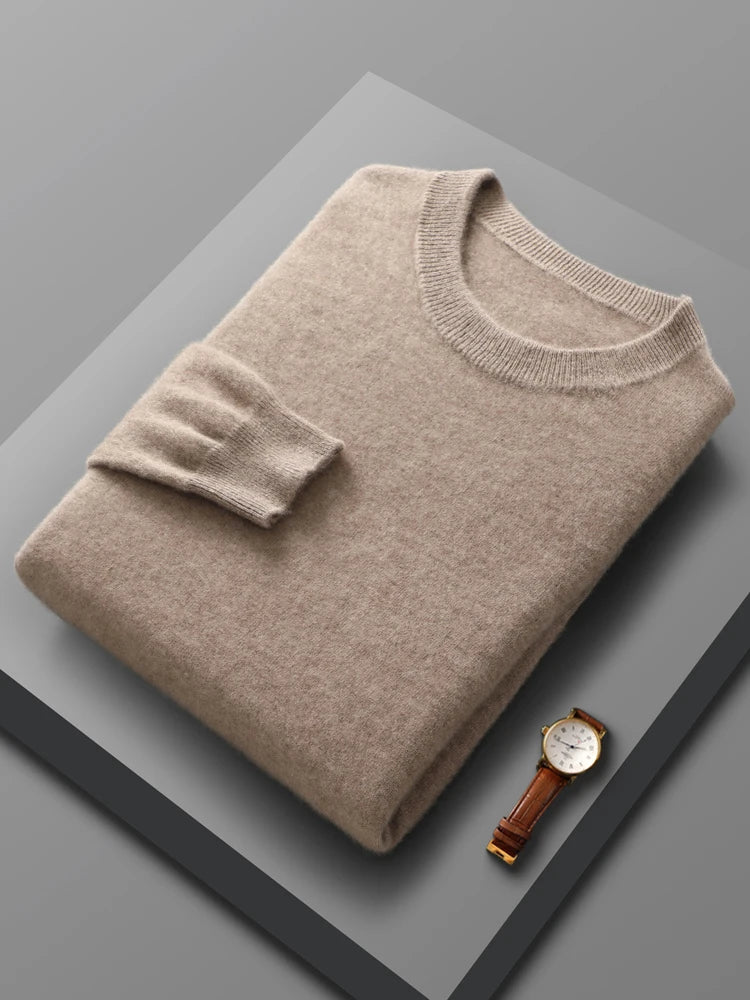 Men Sweaters - Classic Crew Neck Cashmere Sweater - Wool Jumper