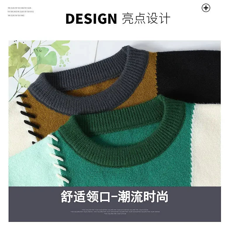 Men Sweaters- Men's Streetwear Patchwork Sweater – Cozy & Stylish Knitwear