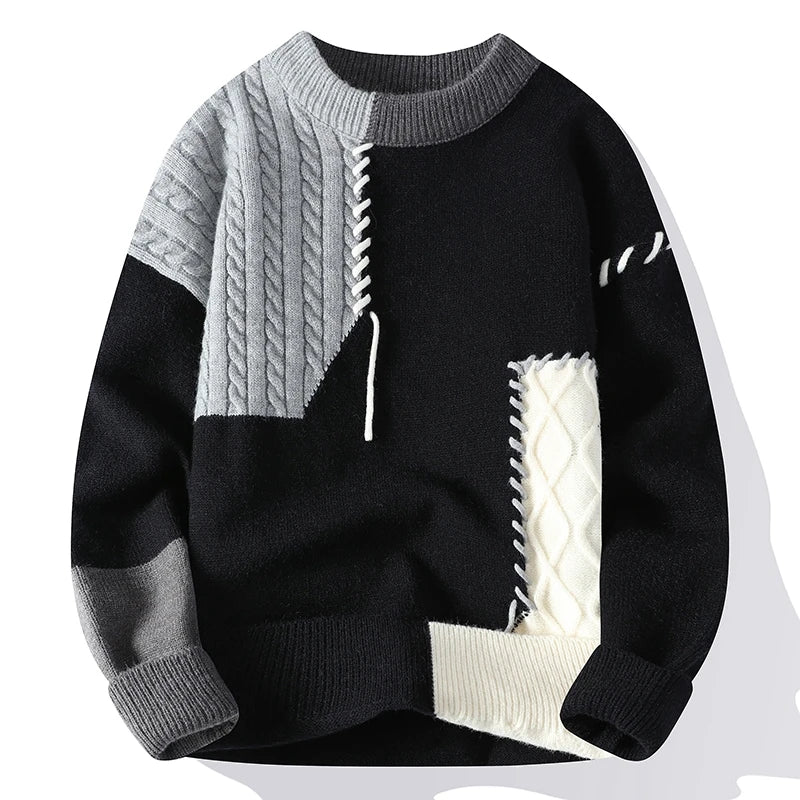 Men Sweaters - Stylish Knit Sweater with Color-Block Details for Men