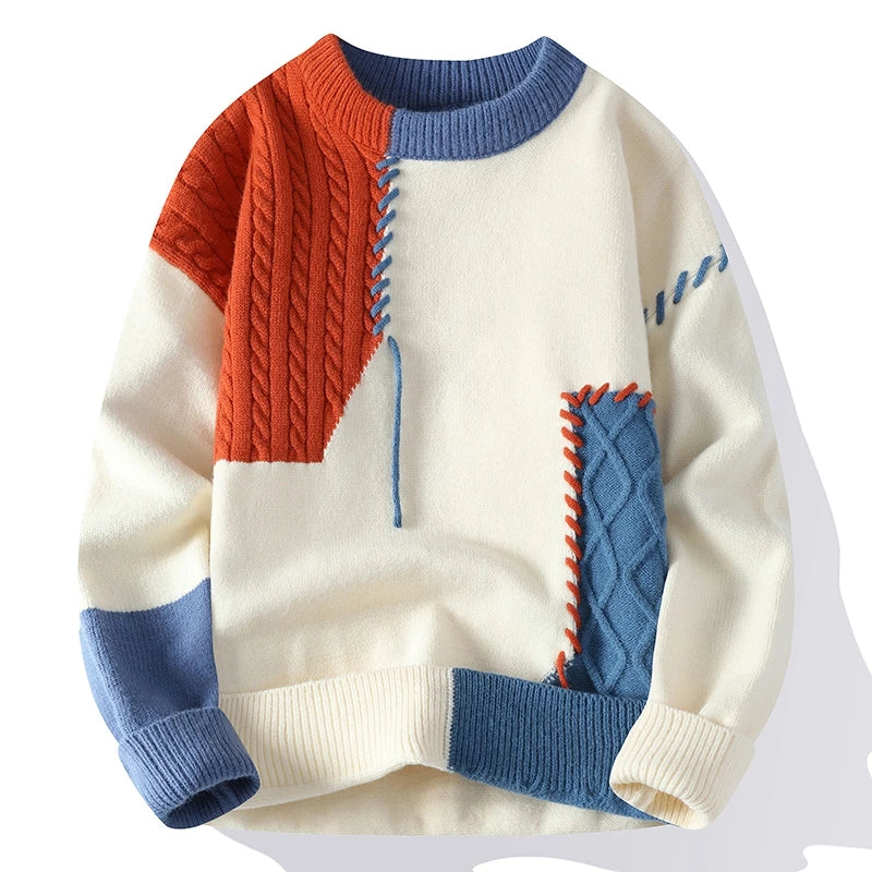 Men Sweaters - Stylish Knit Sweater with Color-Block Details for Men