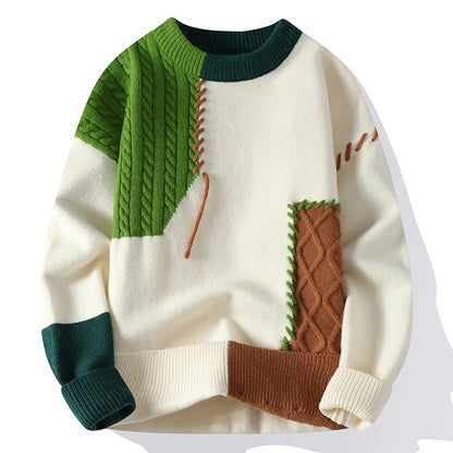 Men Sweaters - Stylish Knit Sweater with Color-Block Details for Men