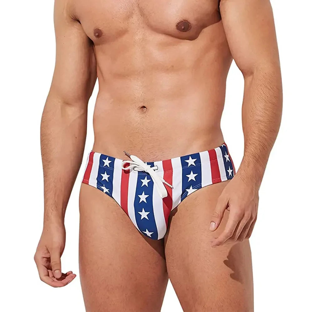 Men Swimwear- Men's Patriotic Swimwear for Poolside and Beach Fun- - Chuzko Women Clothing