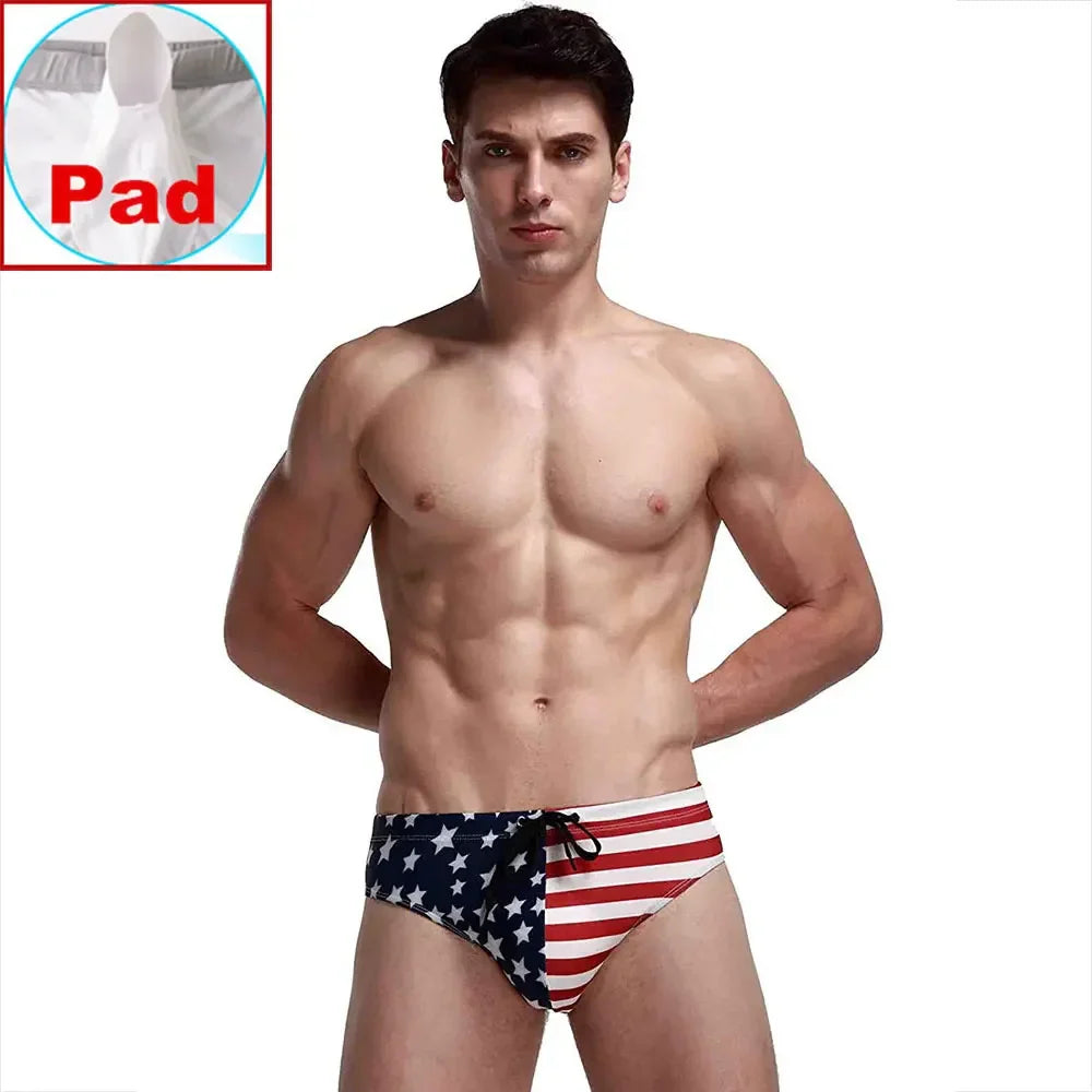 Men Swimwear- Men's Patriotic Swimwear for Poolside and Beach Fun- - Chuzko Women Clothing