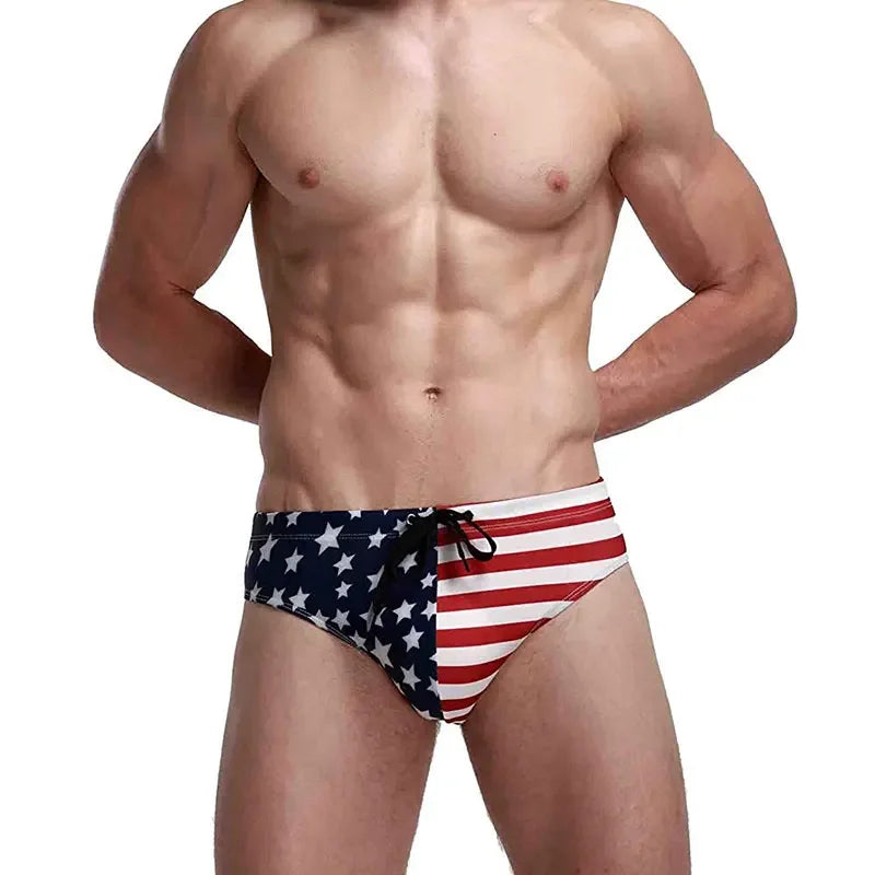 Men Swimwear- Men's Patriotic Swimwear for Poolside and Beach Fun- - Chuzko Women Clothing