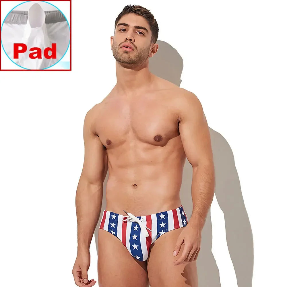 Men Swimwear- Men's Patriotic Swimwear for Poolside and Beach Fun- - Chuzko Women Clothing