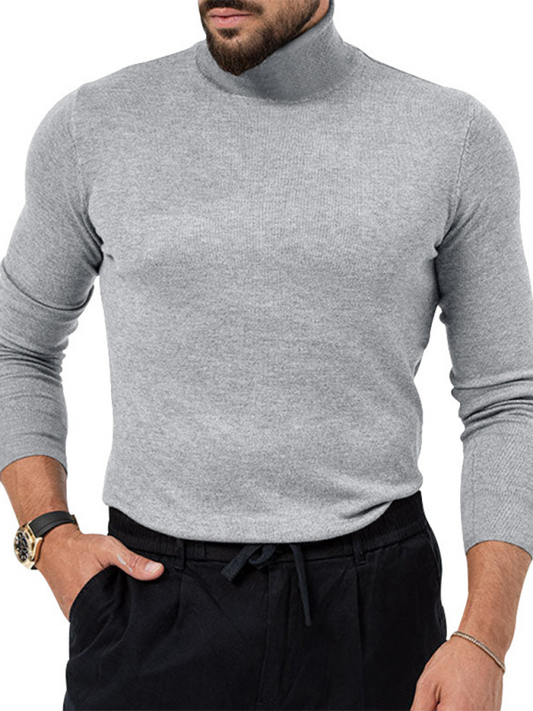 Men T-Shirts- Turtleneck Every Sharp Man T-Shirt- Misty grey- Pekosa Women Fashion