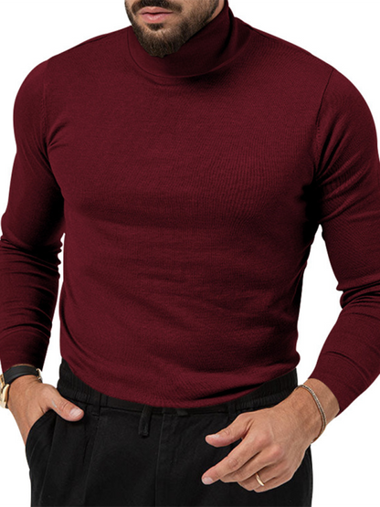 Men T-Shirts- Turtleneck Every Sharp Man T-Shirt- Wine Red- Pekosa Women Fashion