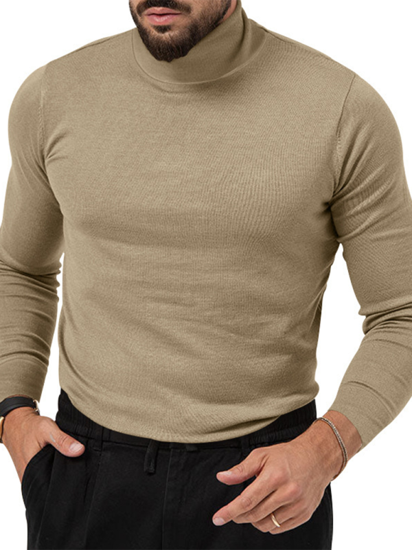 Men T-Shirts- Turtleneck Every Sharp Man T-Shirt- Khaki- Pekosa Women Fashion