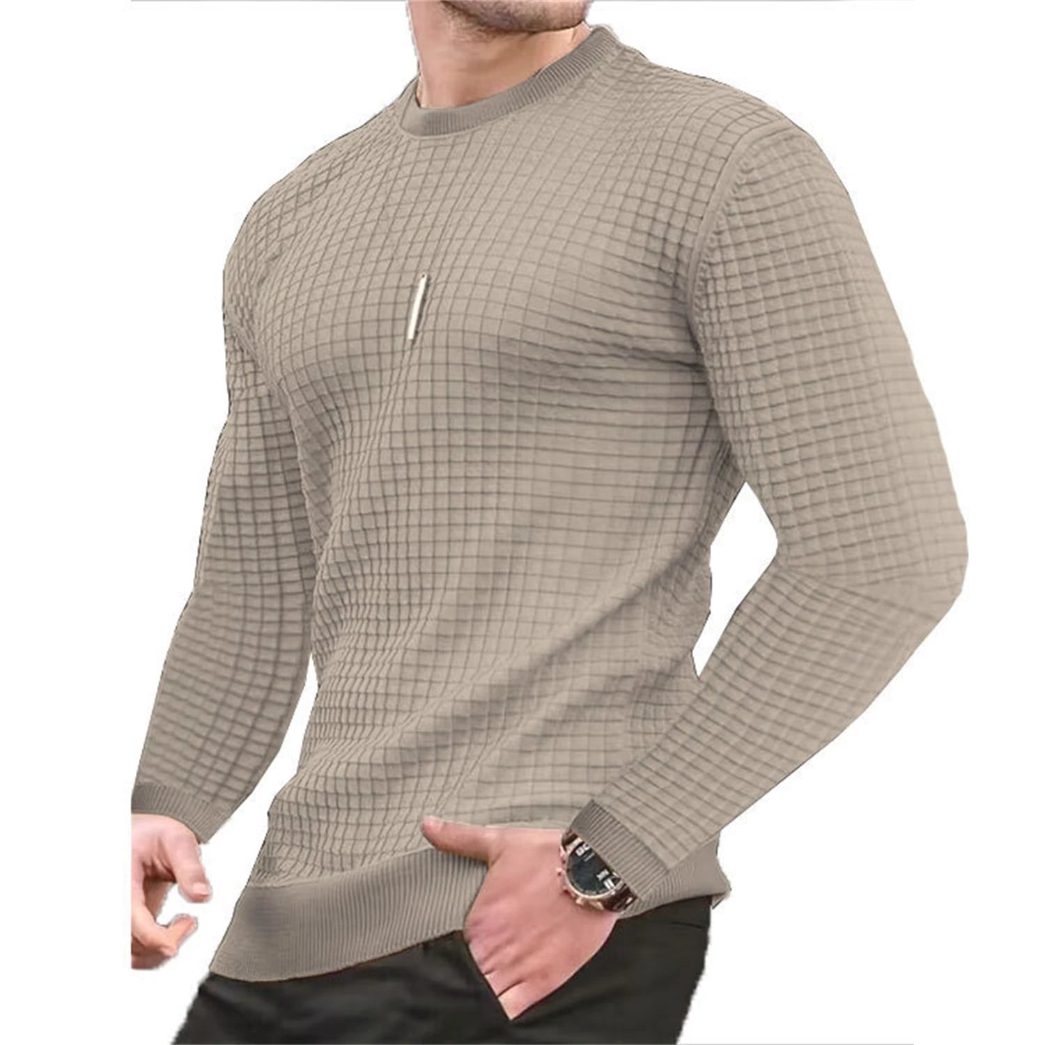 Men T-shirts - Men's Casual Waffle-Knit Long Sleeve Tee