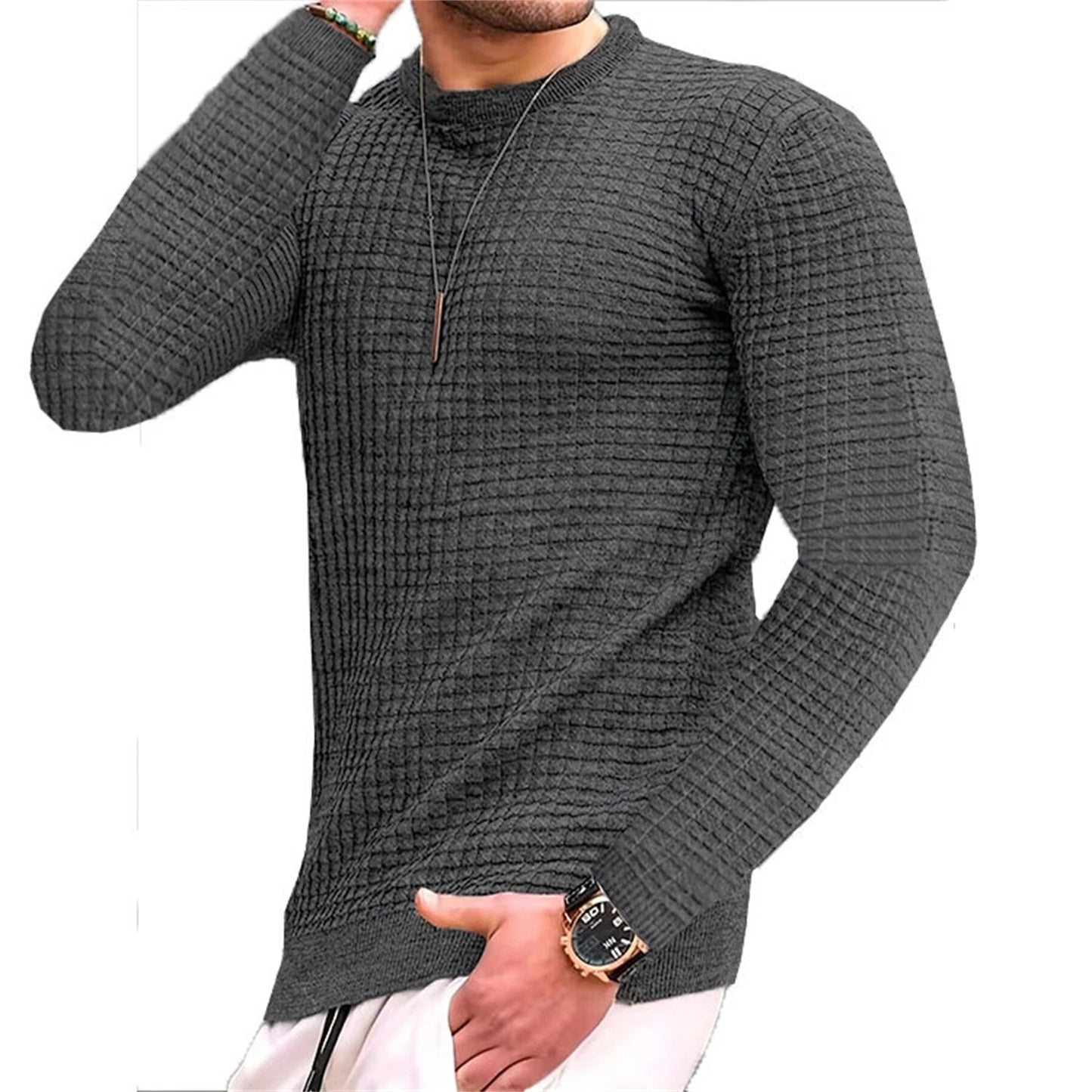 Men T-shirts - Men's Casual Waffle-Knit Long Sleeve Tee