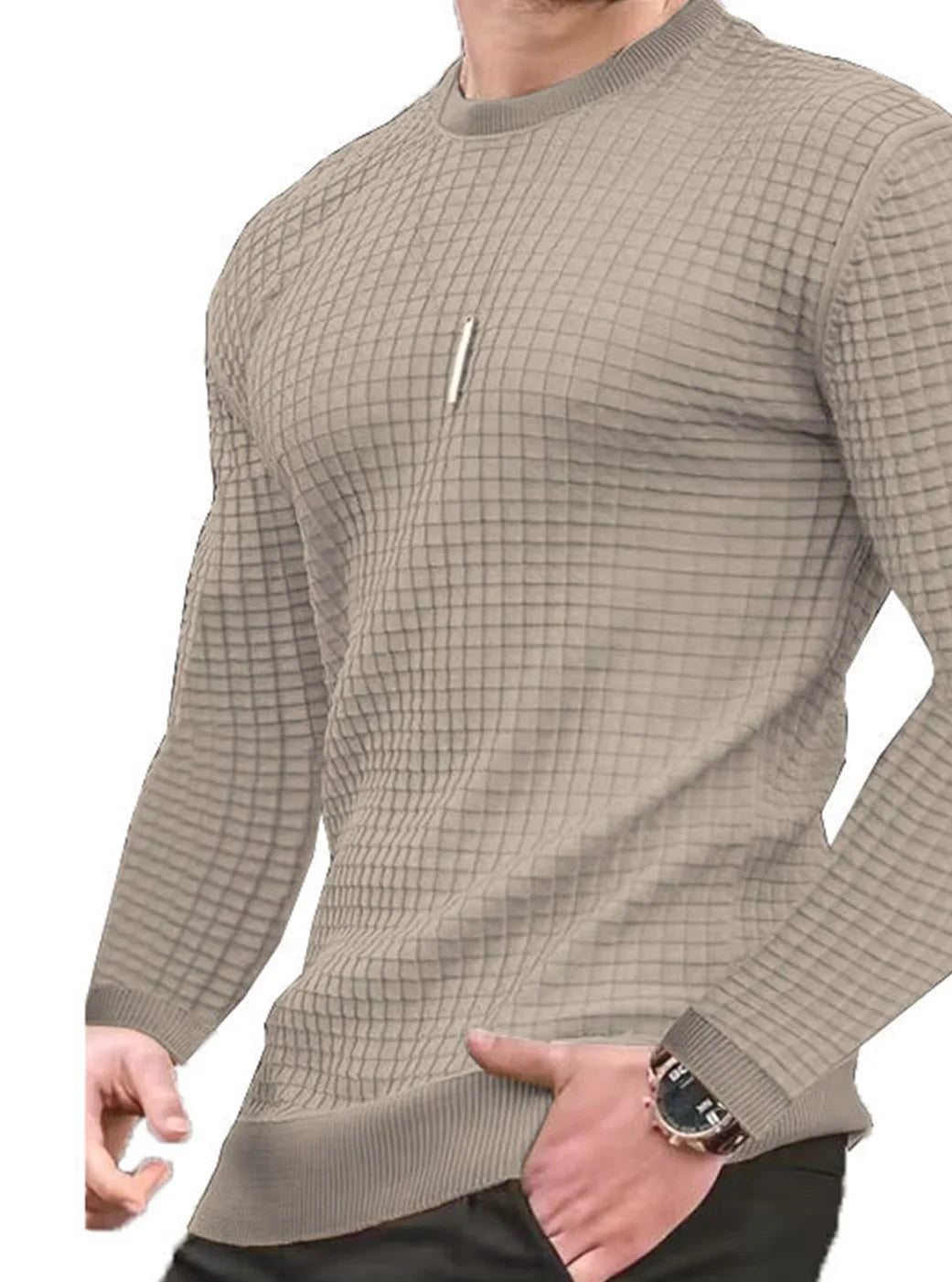 Men T-shirts - Men's Casual Waffle-Knit Long Sleeve Tee