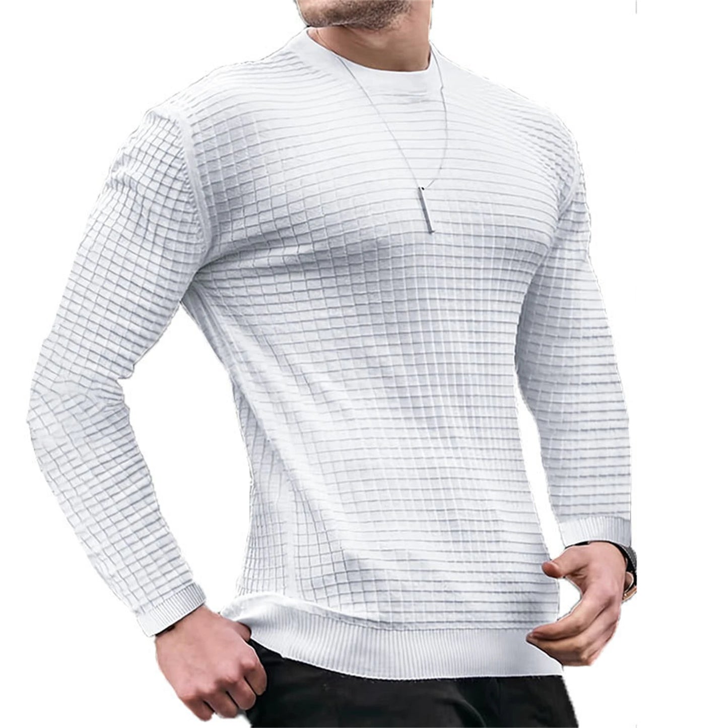 Men T-shirts - Men's Casual Waffle-Knit Long Sleeve Tee