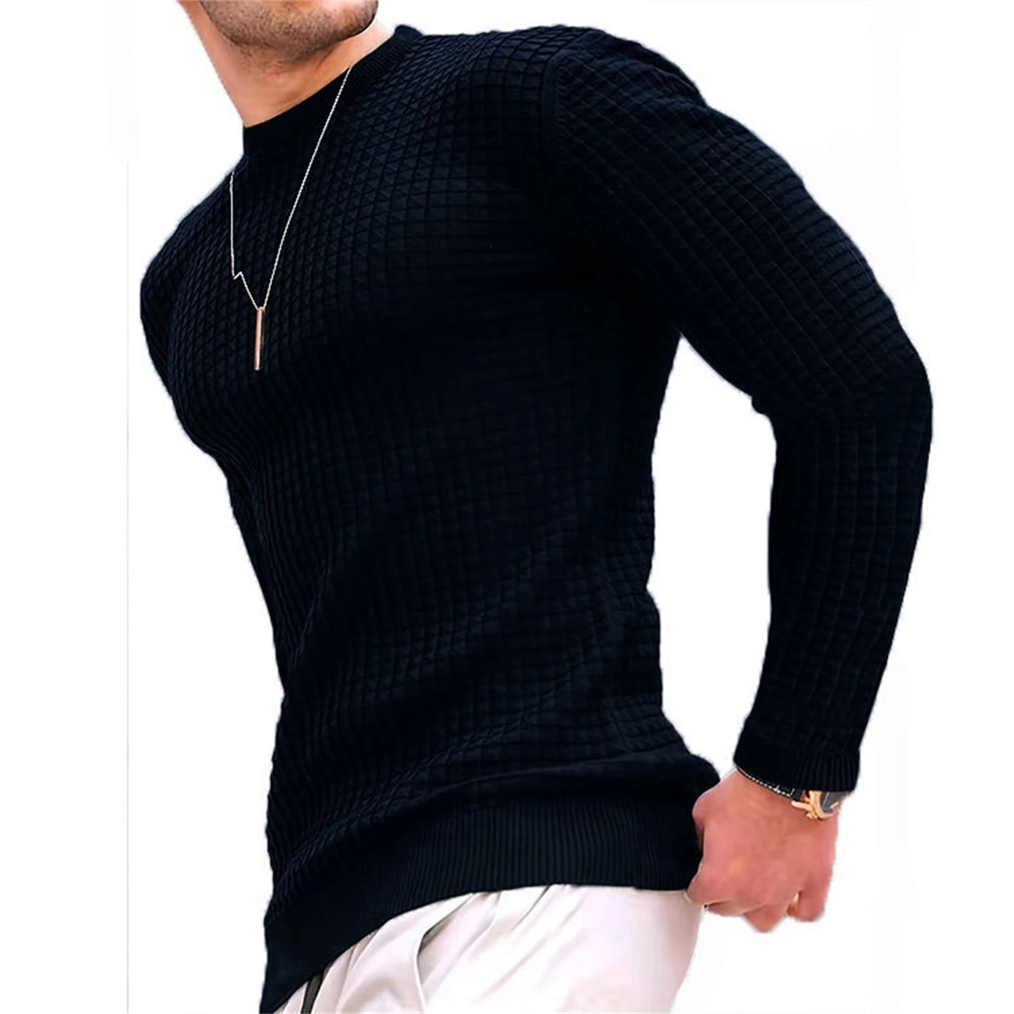 Men T-shirts - Men's Casual Waffle-Knit Long Sleeve Tee