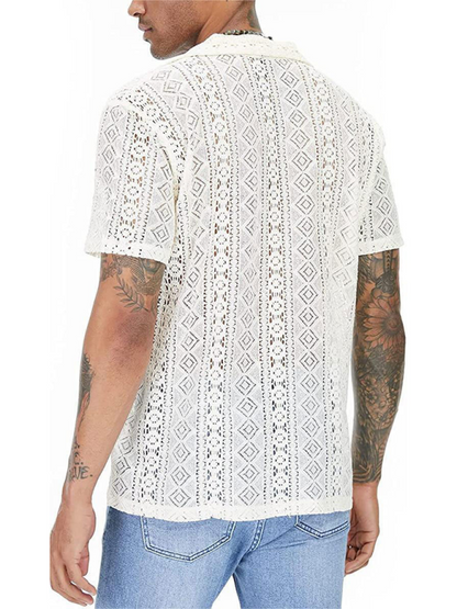 Men Tops- Men's Hollow Knitting Cotton Shirt for Summer- - Pekosa Women Fashion