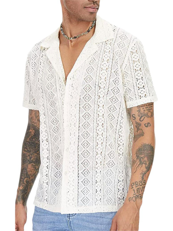 Men Tops- Men's Hollow Knitting Cotton Shirt for Summer- - Pekosa Women Fashion