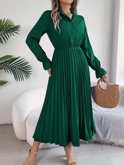 Midi Dress- Shirt Pleated Midi Dress with Poe Sleeves Church Ready