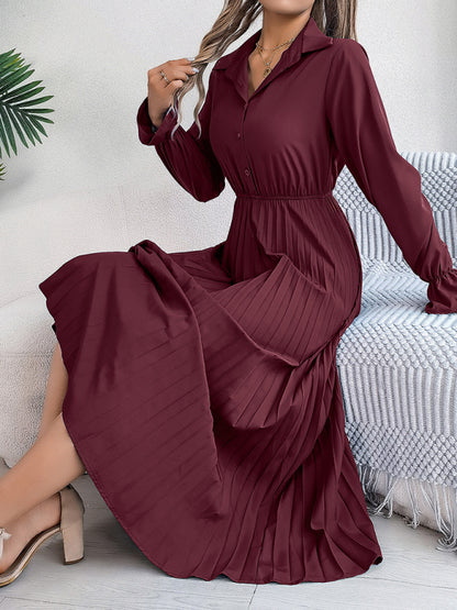 Midi Dress- Shirt Pleated Midi Dress with Poe Sleeves Church Ready