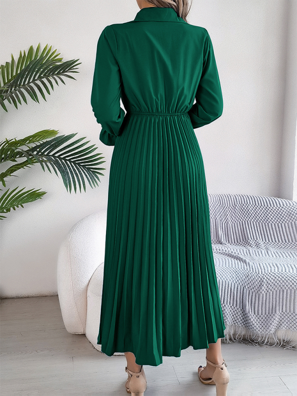 Midi Dress- Shirt Pleated Midi Dress with Poe Sleeves Church Ready