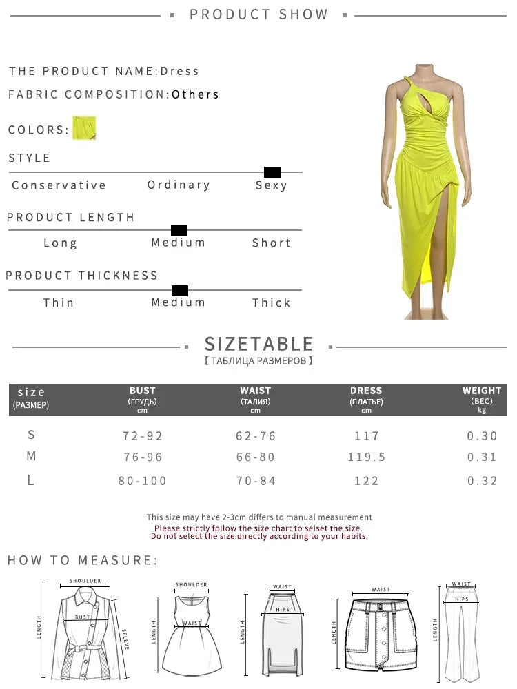 Midi Dresses- Asymmetrical One-Shoulder Slit Dress for Cocktails- - Chuzko Women Clothing