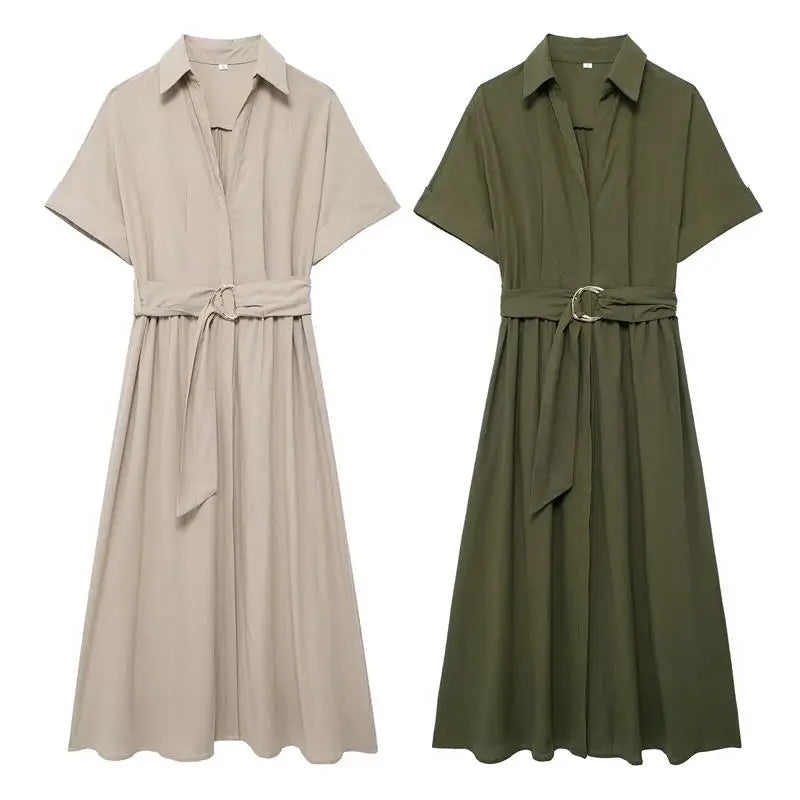 Midi Dresses - Effortlessly Chic Belted Midi Dress – Weekend & Office Staple