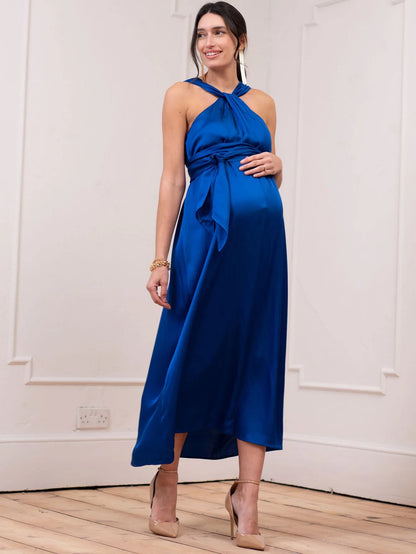 Midi Dresses - Elegant A-Line Maternity Midi Dress with Bow Detail