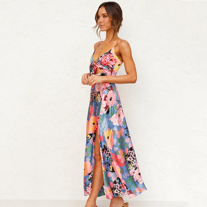 Midi Dresses - Fancy Print A-Line Midi Dress with Tie Front