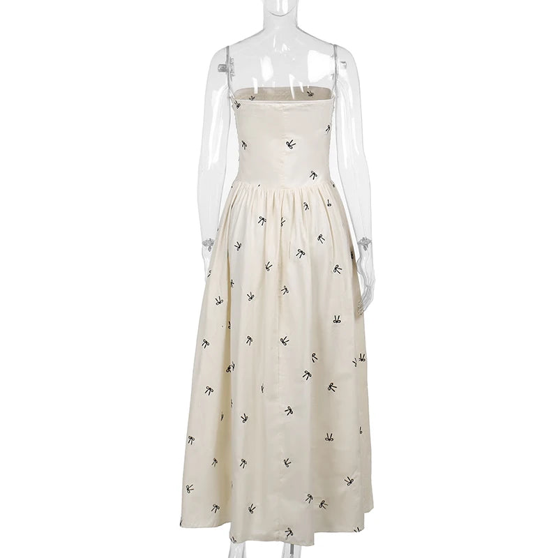 Midi Dresses - Fitted Smocked Midi Dress with Bow Accents