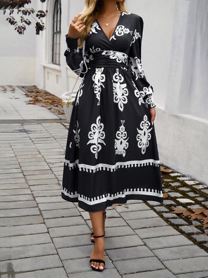 - Flawlessly Floral Elegant Midi Dress for All Seasons- - Pekosa Women Fashion