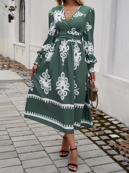 - Flawlessly Floral Elegant Midi Dress for All Seasons- - Pekosa Women Fashion