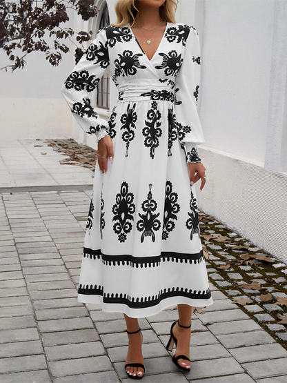 - Flawlessly Floral Elegant Midi Dress for All Seasons- - Pekosa Women Fashion