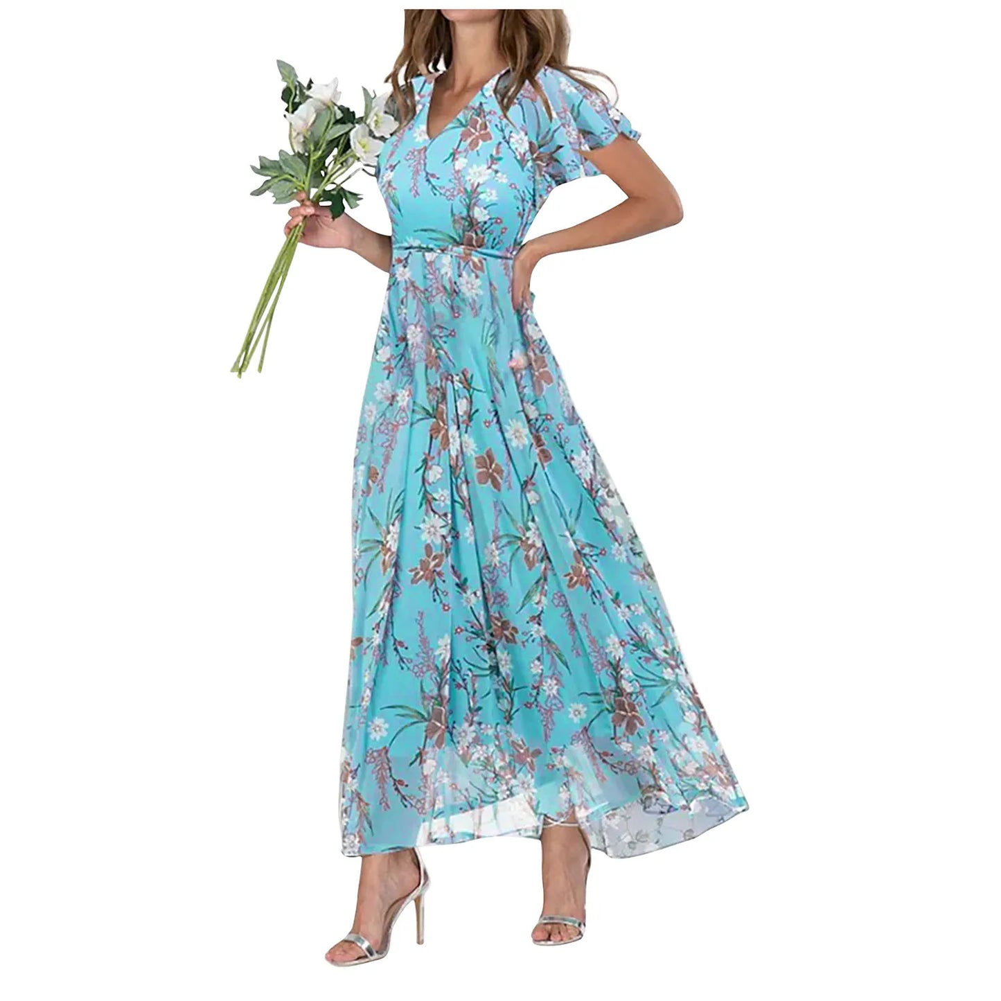 Midi Dresses- Floral Midi Dress for Spring Weddings & Garden Parties!- - Chuzko Women Clothing