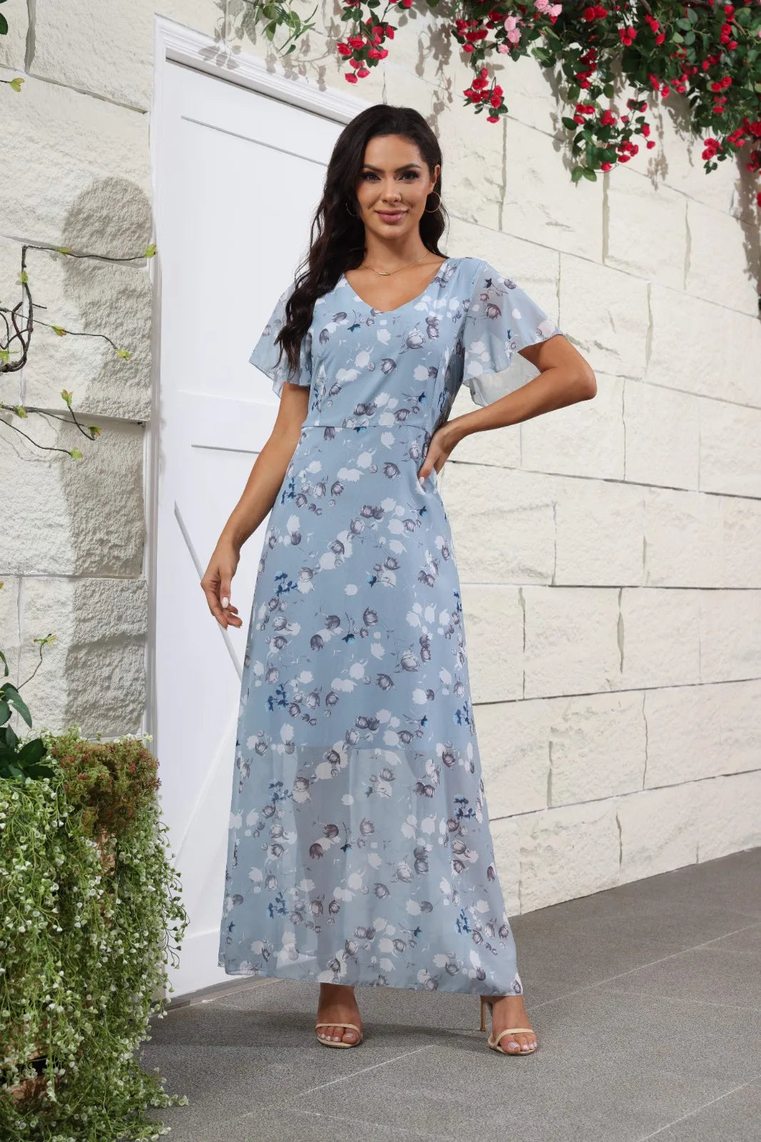 Midi Dresses- Floral Midi Dress for Spring Weddings & Garden Parties!- - Chuzko Women Clothing